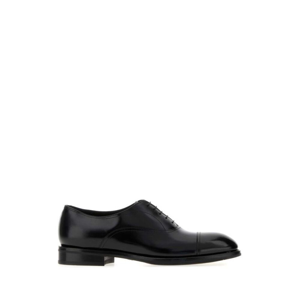 Santoni Men Black Leather Laafe Lace-Up Shoes